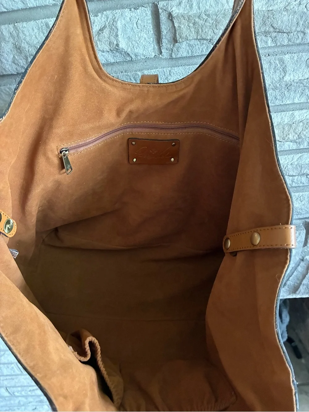 Patricia Nash Christiana Woven Satchel Tan with Leather Trim with dust bag. - Picture 7 of 15